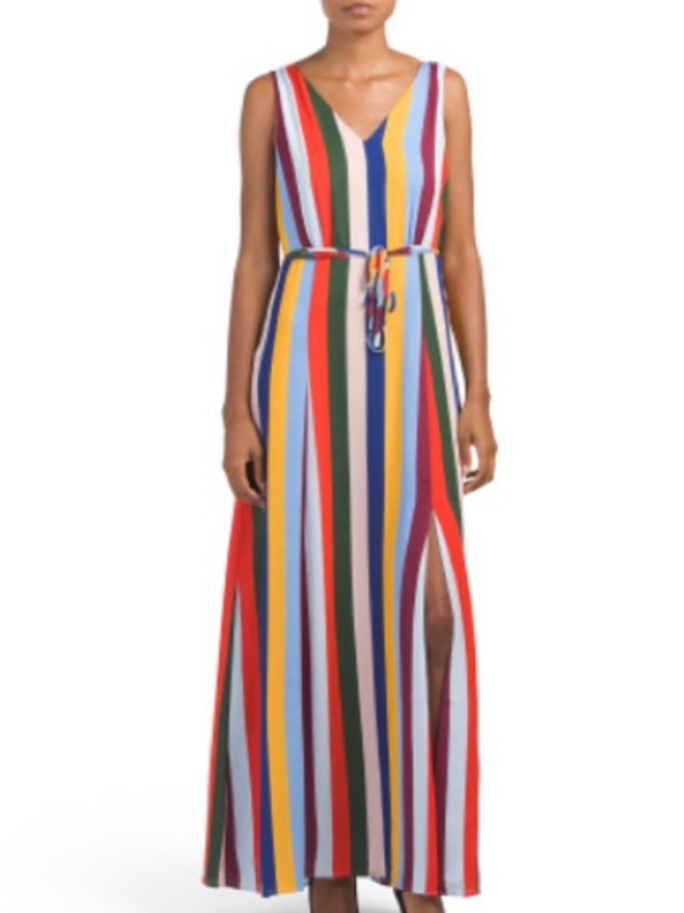 Amaryllis Rainbow Flowy Belted Maxi Dress, Size Large